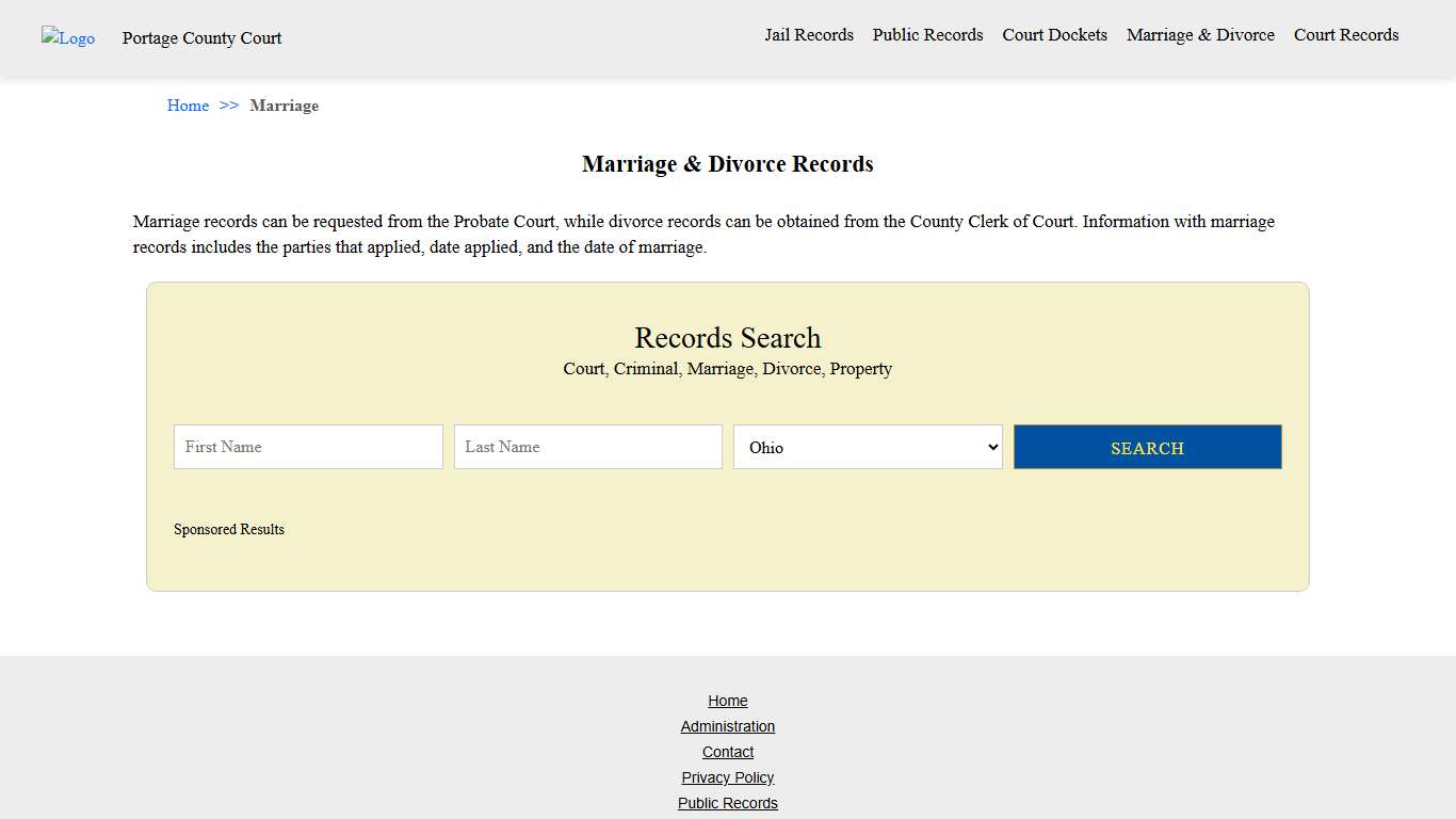 Marriage & Divorce Records Portage County Court